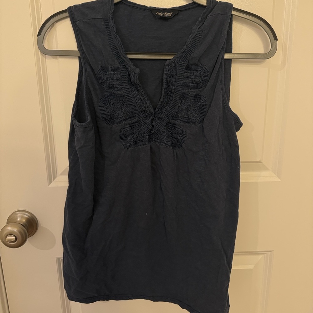 Lucky Brand Navy Blue Sleeveless Top 100% cotton